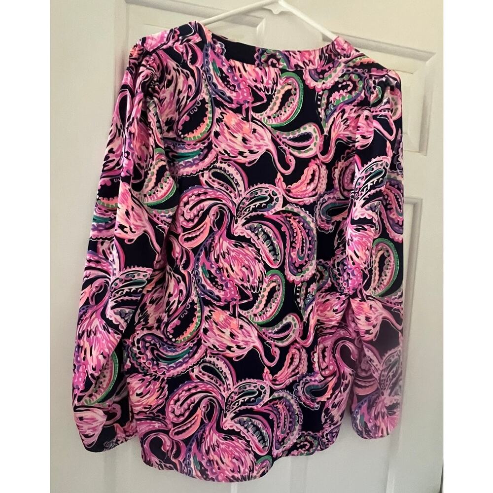 Lilly Pulitzer top, long sleeve, Flock to the top, flamingo paisley, buttons, SM - Picture 3 of 5